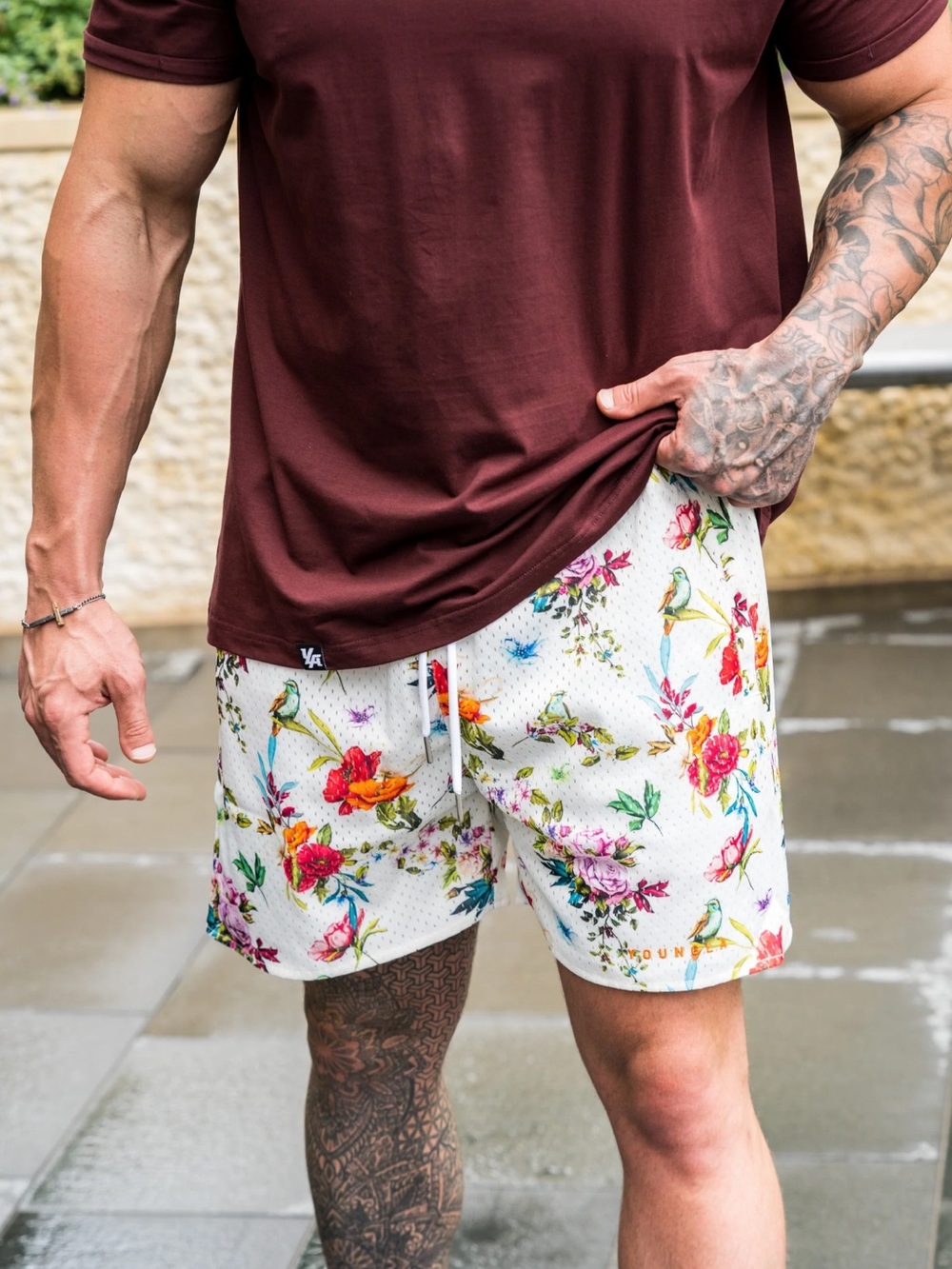 YoungLA White Floral Athletic Mesh Shorts